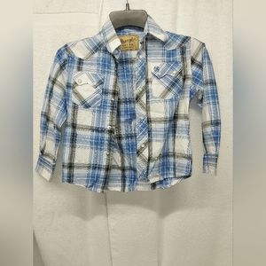 Wrangler Retro Long Sleeve Blue White Plaid Western Shirt Sz S (5-6) Youth